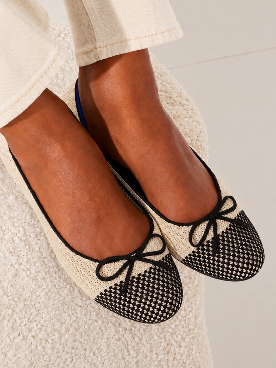 Rothy's Shoes - Rothy’s The Ballet Flat Beige & Black Round Captoe Coco Knit Bow Women Size 10